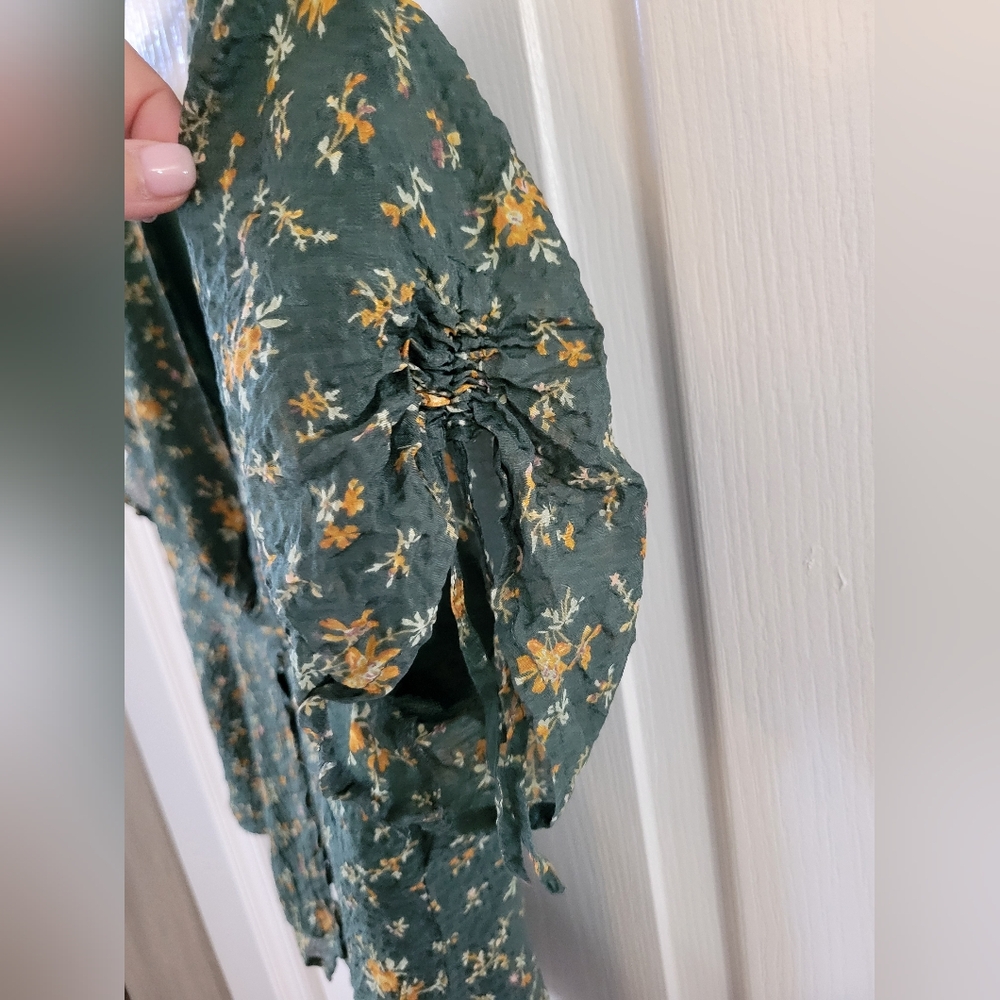 Madewell Silk Evie Tie-Sleeve Top Fresh Sprigs Green Floral Size 4 - Picture 7 of 13